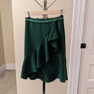 Anne Taylor petites dark green ruffle skirt with jeweled waist band size 2 P